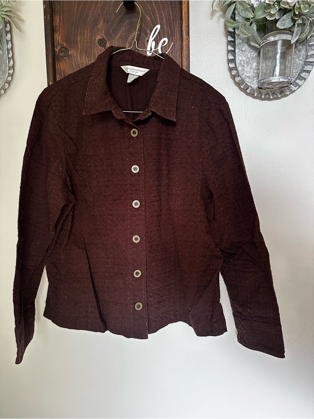 Christopher & Banks Women's Textured Button-Front Jacket - Dark Brown Size P XL